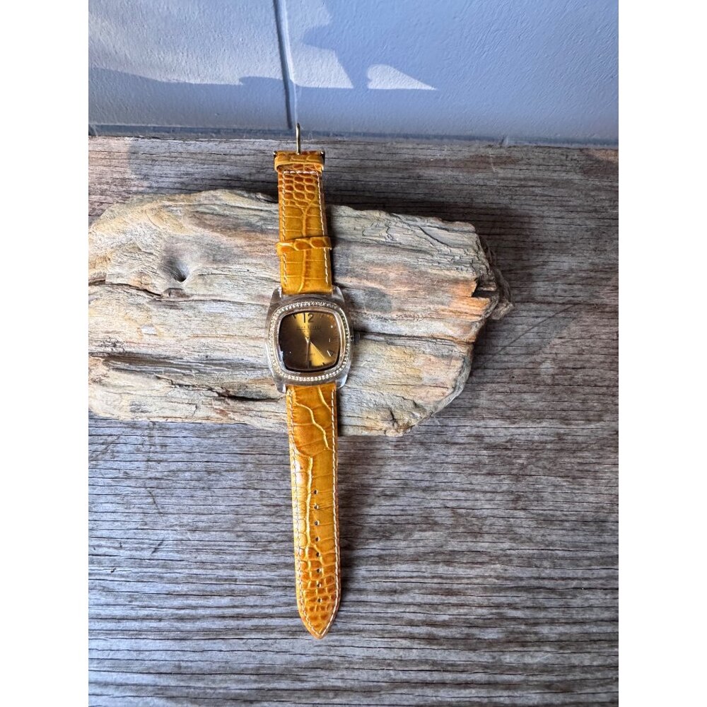 Joan Rivers Classics Rhinestone Lucite Watch Cognac Leather Strap Quartz